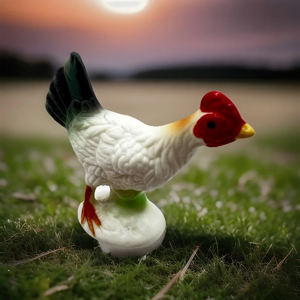 Vtg Porcelain ROOSTER/HEN Chicken Miniature Dollhouse 1:12 Japan 2